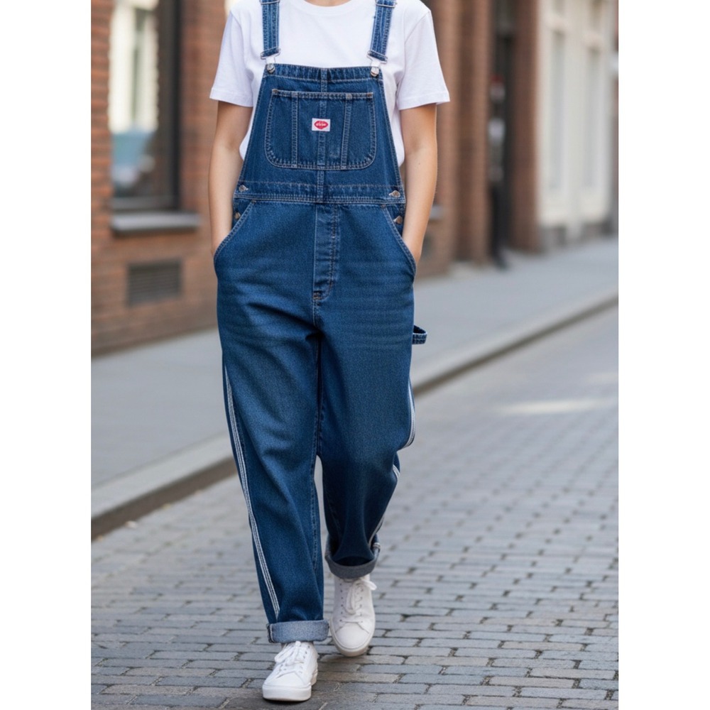 Revolt Clothing Co Denim Overalls Medium Wash Striped Side Bib Overalls Vintage